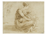 Jeune femme assise à terre avec deux enfants ; et un homme vu de dos Giclée-tryk af Domenico Beccafumi Jeune femme assise à terre avec deux enfants ; et un homme vu de dos Giclée-tryk af Domenico Beccafumi