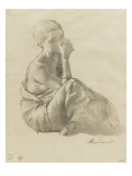 Jeune fille assise, poitrine nue, jambes repliées, de trois quarts à droite reproduction procédé giclée par Albert Besnard
