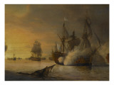 Combat naval entre le vaisseau français "l'Intrépide" commandé par le comte de Vaudreuil, Giclee Print by Pierre Julien Gilbert