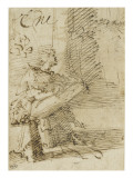 Zeuxis assis, vu de profil à droite, dessinant reproduction procédé giclée par Domenico Beccafumi