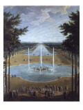 Vue du bassin d'Apollon et du Grand Canal de Versailles en 1713, au premier plan : Louis XIV à la Lámina giclée por Pierre Denis Martin