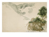 Arbres près d'un torrent dans un paysage de haute montagne; séjour aux Eaux Bonnes dans les reproduction procédé giclée par Eugene Delacroix