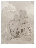 Couple d'amoureux assis,dans un paysage devant un gisant; Ravenswood et Lucy à la fontaine des reproduction procédé giclée par Eugene Delacroix