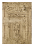 Etude d'architecture pour l'intérieur d'une chapelle avec une statue Giclee Print by Luca Cambiaso