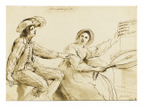 Un jeune homme et une jeune fille. Elle tient une viole et une partition reproduction procédé giclée par Guerchin Le