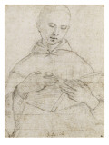 Jeune moine vu de face, à mi-corps, la tête légèrement inclinée, lisant un livre reproduction procédé giclée par Raffaello Sanzio
