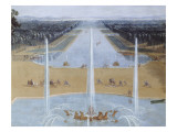 Vue du bassin d'Apollon et du Grand Canal de Versailles en 1713, au premier plan : Louis XIV à la Giclee Print by Pierre Denis Martin