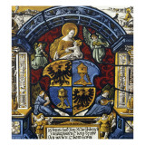 Vitrail aux armes de Joachim Schad, surmontées de la Vierge à l'Enfant, avec le baptême du Christ Reproduction procédé giclée