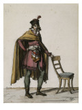 Etude de costume de fonctionnaire : tunique rouge, ceinture blanche bariolée, hauts de chausse reproduction procédé giclée par Jacques-Louis David