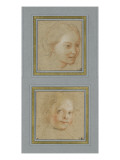 Tête de jeune fille, vue de trois quarts vers droite ; Tête d'enfant, vue presque de trois quarts Reproduction procédé giclée par Antoine Coypel