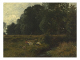 Les Foins de Normandie, Mme Léon Riesener, ses filles et Mme Léon Belly, à  Giclee-trykk av Léon Adolphe Auguste Belly