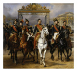 Sortant par la grille d'honneur du château de Versailles après avoir passé une revue militaire Reproduction procédé giclée par Horace Vernet