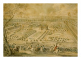 Louis XV en vue des jardins de Trianon, de la ménagerie et des basses-cours, du Pavillon français reproduction procédé giclée par Jacques André Portail