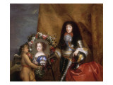 Frère de Louis XIV (1640-1701) prés du portrait de sa fille aînée, Marie-Lo reproduction procédé giclée par Pierre Mignard