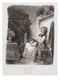 "Faust" de Goethe: Marguerite au rouet: "Sans lui l'existence n'est /qu'un lourd fardeau..."; 1828 reproduction procédé giclée par Eugene Delacroix