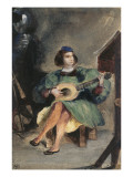 Jeune guitariste en costume italien de la Renaissance reproduction procédé giclée par Eugene Delacroix