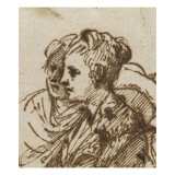 Femme enlacée par un homme devant une autre figure ; Tête de femme, penchée vers la droite ; Deux Reproduction procédé giclée par Guerchin Le