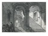 Vue intérieure du Capitole ; Cour du Palazzo Vecchio à Florence ; Vue intérieure du Colisée reproduction procédé giclée par Jacques-Louis David