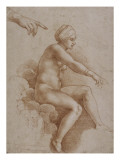 Femme nue assise sur des nuées portée par deux enfants ailés, reprise de la main droite et Reproduction procédé giclée par Raffaello Sanzio