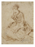 Jeune femme et deux enfants reproduction procédé giclée par Jean Antoine Watteau