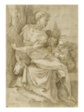 Jeune homme nu (Prophète), assis, tenant une tablette, avec deux putti reproduction procédé giclée par Domenico Beccafumi