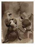 Jeune homme tirant une épée devant une femme couronnée assise, Hamlet et sa reproduction procédé giclée par Eugene Delacroix