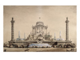 Vue du feu d'artifice donné dans la place devant l'hôtel de ville de Paris, pour la réception du reproduction procédé giclée par Pierre Louis Moreau-Desproux