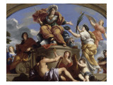 La Glorification de la France. Minerve est assise sur un trophée d'armes posé sur un piédestal ; Giclee Print by Giovanni Francesco Romanelli