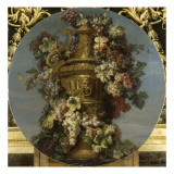 Un vase d'or couvert, entouré de ceps de vigne, feuilles et raisins, sur fond de ciel 1702-1704 Giclee-trykk av Jean Belin