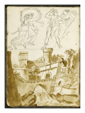 Album : Feuille d'étude avec des personnages à l'antique ; paysage avec arc reproduction procédé giclée par Antoine-Jean Gros