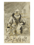 Album : Homme assis vu de face ; études de chevaux et de cavaliers vers 1793-1800 reproduction procédé giclée par Antoine-Jean Gros