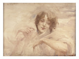 Jeune femme en buste, regardant vers le bas à droite reproduction procédé giclée par Albert Besnard