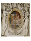Médaillon au dessus de la porte du mur est de l'escalier du Roi, ancienne chambre de la duchesse reproduction procédé giclée par Primatice .