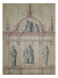Projet de tableau d'autel : la Vierge, saint Pierre et saint Sébastien ; au dessus dans la reproduction procédé giclée