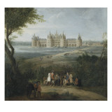 Vue du château de Chambord vers 1722 - au premier plan, le duc d'Orléans, Régent, donnant ses Giclee Print by Pierre Denis Martin