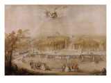 Vue perspective 2 des jardins du château de Versailles prise depuis le Bassin de Neptune vers 1740 reproduction procédé giclée par Jacques André Portail