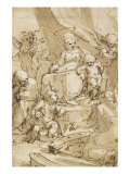 Sainte Famille et sainte Catherine d'Alexandrie entourés d'anges reproduction procédé giclée par Luca Cambiaso
