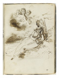 Album : Femme allongée sous un arbre, et trois femmes vues en buste dans un nuage reproduction procédé giclée par Antoine-Jean Gros