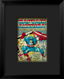 Marvel Comics Retro: Captain America Comic Panel; Smashing through Window; Red, White and Blue Framed Giclee Print