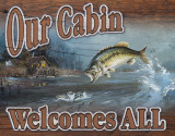 Our Cabin Welcomes All Emaille bord