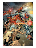 House Of M 7 Cover: Spider-Man, Wolverine, Magneto, Quicksilver and Iron Man Fighting Prints by Salvador Larroca