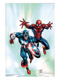 Marvel Age Team Up 2 Cover: Spider-Man and Captain America Fighting and Flying Kunstdrucke von Green Randy