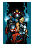 Ultimate Spider-Man 70 Cover: Spider-Man, Thor, Captain America, Iron Man and Ultimates Poster von Mark Bagley