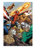 Spider-Man & The Secret Wars 3 Group: Spider-Man, Colossus, Thing, Iron Man and Human Torch Prints by Patrick Scherberger