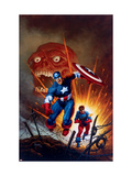 Captain America 8 Cover: Captain America, Bucky and Red Skull Swimming Posters by Joe Jusko