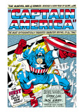 Marvel Comics Retro: Captain America Comic Panel; Smashing through Window; Red, White and Blue Giclée-Druck