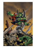Spider-Girl 86 Cover: Spider-Girl, Apox, J2, Hulk and Nova Fighting Print by Ronald Frenz