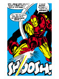 Marvel Comics Retro: The Invincible Iron Man Comic Panel, Fighting and Shooting, Shoosh! Giclée-tryk