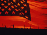 Digital Composite of the American Flag over the Countryside Photographic Print
