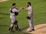 San Francisco Giants v Texas Rangers, Game 4: Buster Posey,Brian Wilson Photographic Print by Stephen Dunn